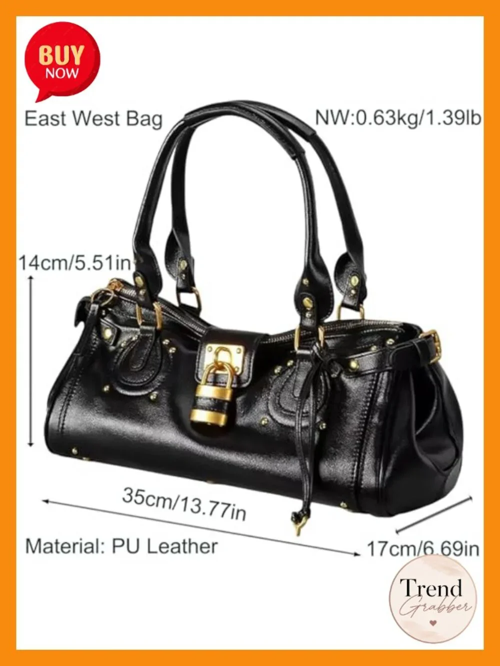 Vintage Y2K Lock East West Bag Top Handle Handbag Retro Studded Shoulder